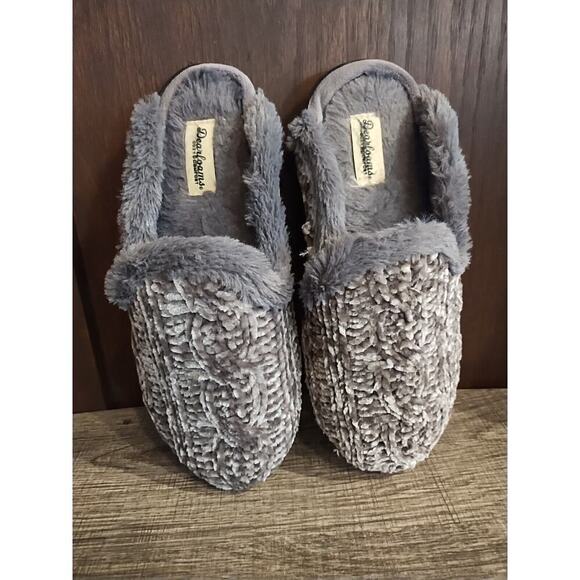 Dearfoams Women's Gray Cable Knit Chenille Clog Slide Size 7-8 Medium Slippers - Picture 2 of 7